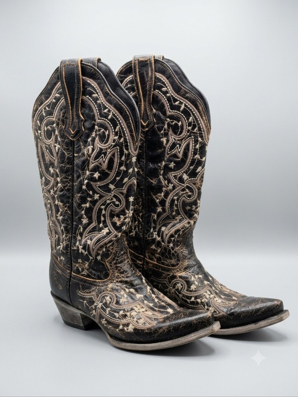 Black Embroidered Western Cowboy Boots - Brand: JB Dillon